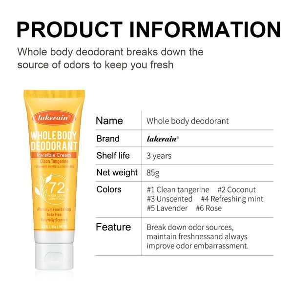 Део - крем дезодорант антиперспірант Lakerain WHOLE BODY DEODORANT Invisible Cream 72 HOUR ODOR CONYTROL 85мл 0210101 фото