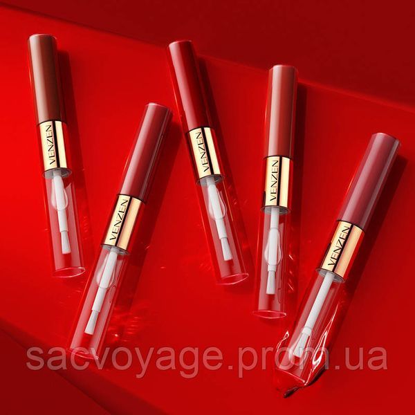 Матова помада + блиск для губ Venzen Long - lasting Double Lip Glaze відтінок №1 brick red 040909 фото