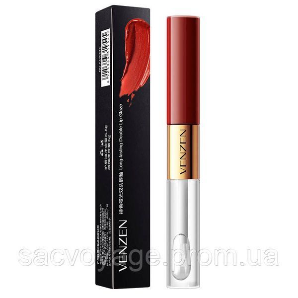 Матова помада + блиск для губ Venzen Long - lasting Double Lip Glaze відтінок №1 brick red 040909 фото