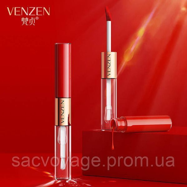 Матова помада + блиск для губ Venzen Long - lasting Double Lip Glaze відтінок №1 brick red 040909 фото