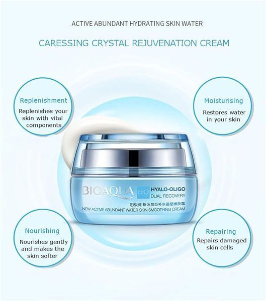 Антивіковий крем для обличчя BIOAQUA HYALO-OLIGO Dual Recovery Smoothing Cream  з олігомером гіалуроновї кислоти 50мл 0302001 фото
