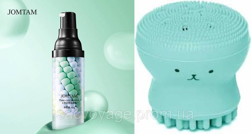 База под макияж трехцветная праймер Jomtam Contour Color Isolation 3в1 + силиконовая щеточка осьминог 040306 фото