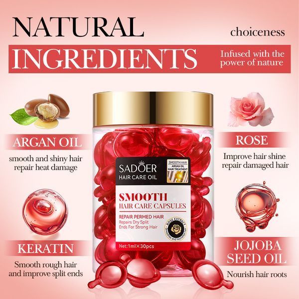 Капсули для волосся SADOER Hair Care Argan Oil з олією марокканського горіха жожоба троянди та кератину  1 капсула 0140407 фото