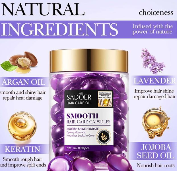 Набір капсул для волосся SADOER Hair Care Argan Oil з олією марокканського горіха жожоба лаванди та кератину  30 штук 0140409 фото