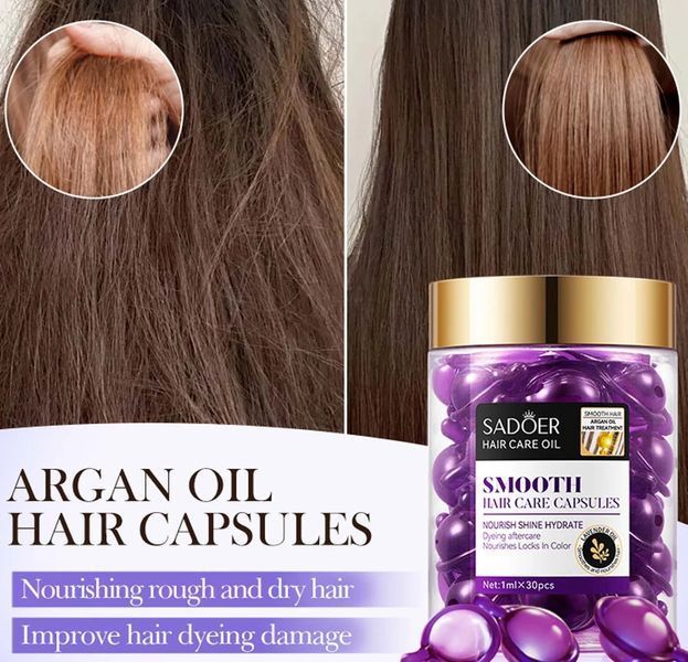 Набір капсул для волосся SADOER Hair Care Argan Oil з олією марокканського горіха жожоба лаванди та кератину  30 штук 0140409 фото