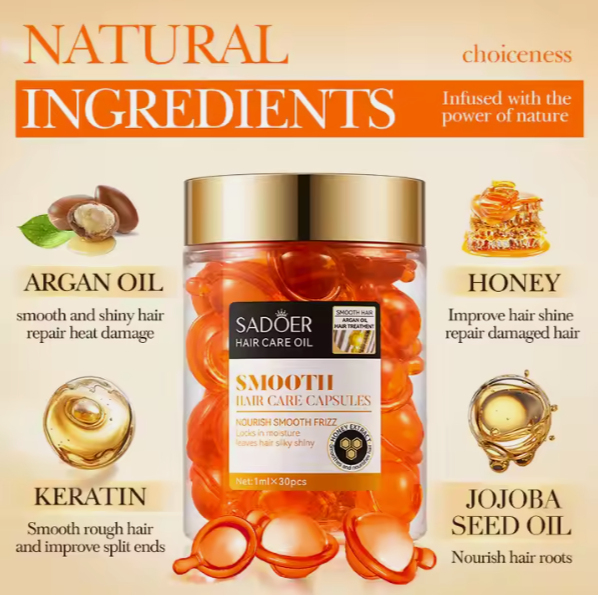 Набір капсули для волосся SADOER Hair Care Argan Oil з олією марокканського горіха жожоба медом та кератину  30 штук 01404015 фото